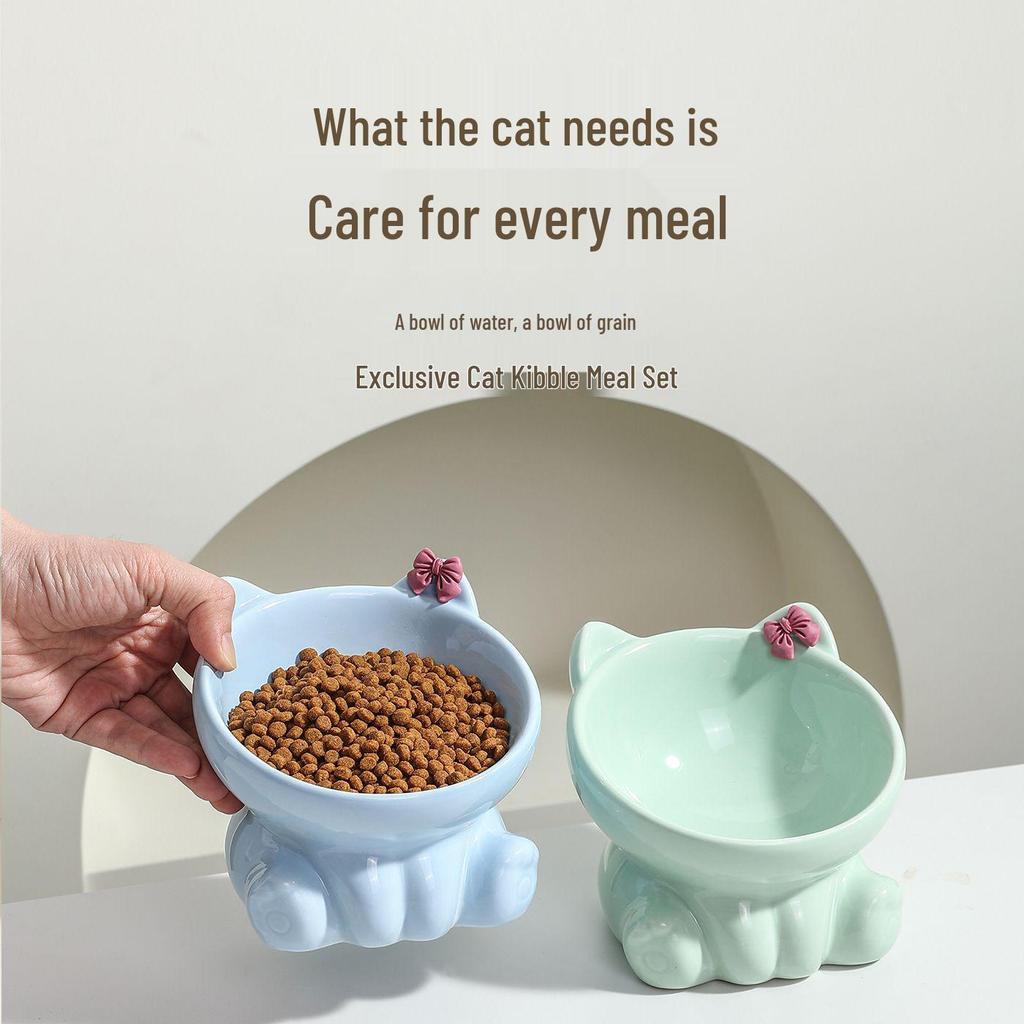 Ceramic Cat Food Bowl - Cute Pet Feeding Dish