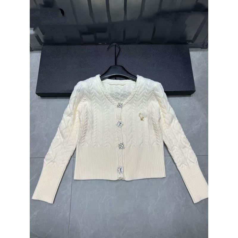 D Brand 2025 Winter Rhinestone Button Knit Cardigan - Elegant and Versatile Round Neck Top