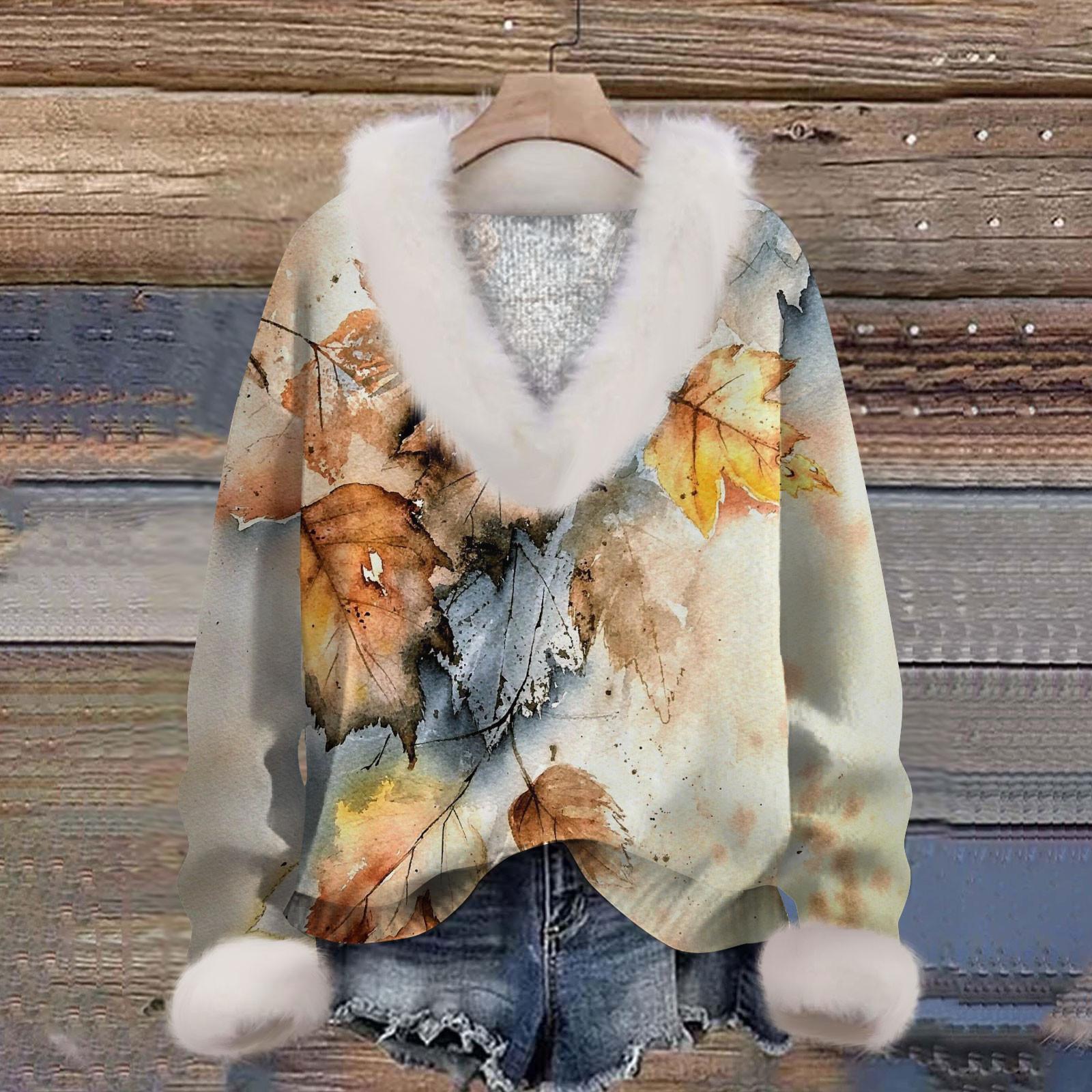 

Женская мода повседневная футболка с длинным рукавом и V-образным вырезом с принтом XL жёлтый