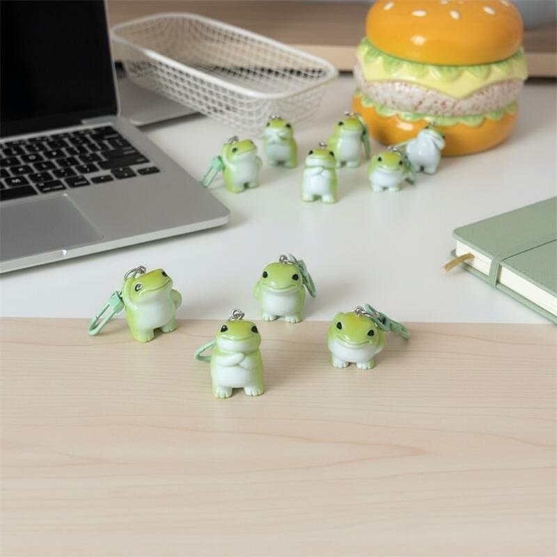 1/6Pcs Animal Keychain Funny Green Frogs Resin Charms Pendant DIY Phone Chains Accessory For Jewelry Making Bag Decoration