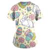 Women Fashion Easter Print V-neck Short Sleeve Workwear With Pockets Tops