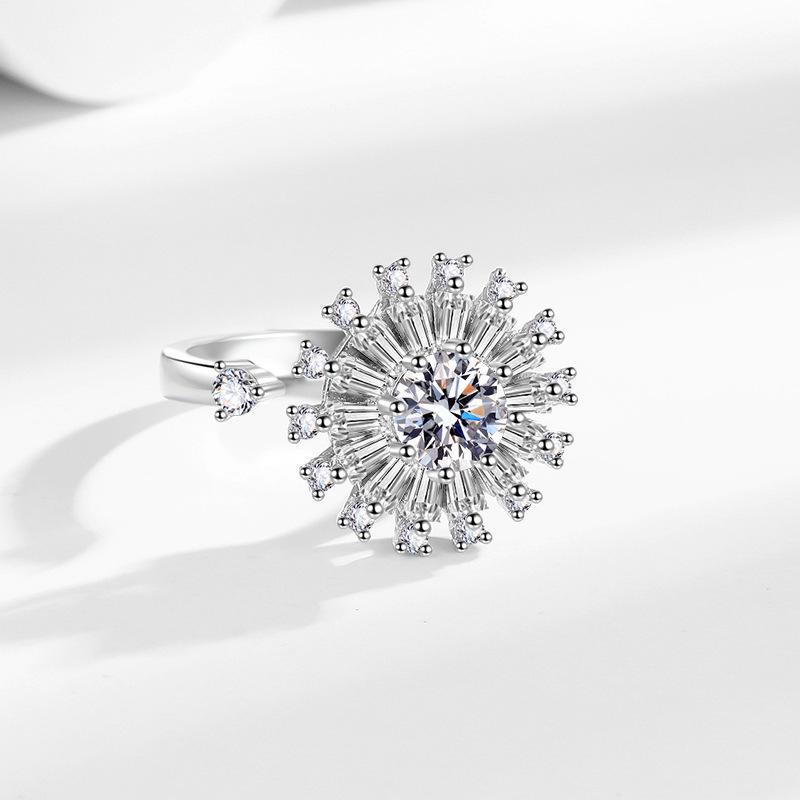 Europese & Amerikaanse Kleine Margriet Roterende Zirkonia Ring - Cool, Veelzijdig, Volledig Diamant Ontwerp voor Vrouwen