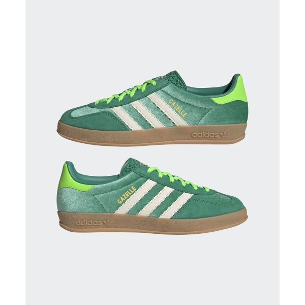adidas Gazelle Indoor Semi Court Green Velvet Women Sneakers Cream-White Solar-Green JI2715