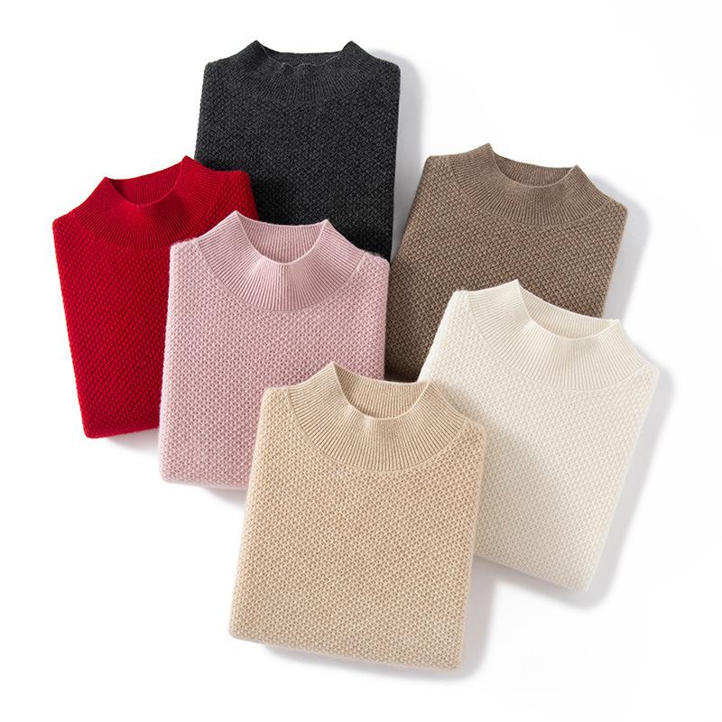 Women's Pure Cashmere Jacquard Pullover Sweater - Autumn Winter Half-High Neck Knitwear