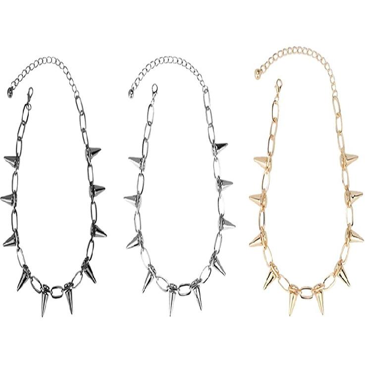 2-3Pcs Gothic Rivet Spike Paperclip Link Chain Choker Necklace Set Punk Rock Hip Hop Adjustable Streetwear Collar Necklace for Women Men Unisex