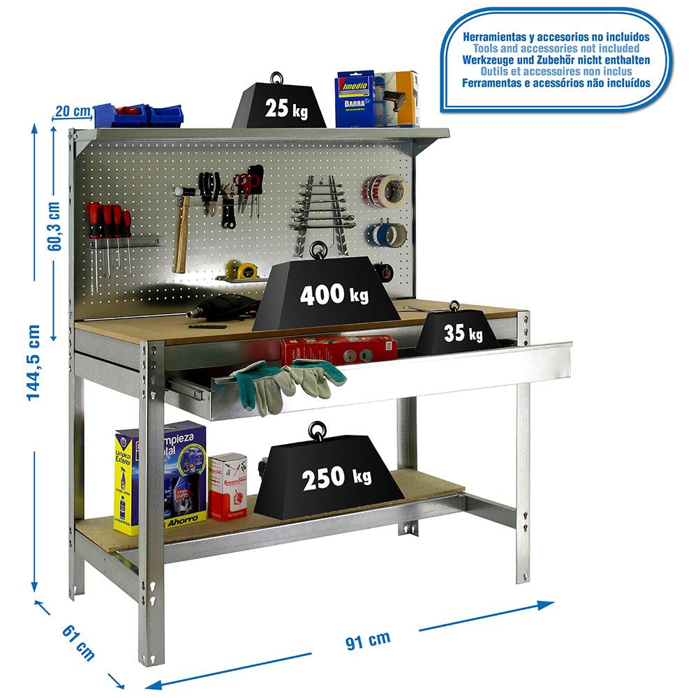 Simonrack BT3 Box 900 fixed workbench 144.5x91x61 cm Galvanized/Wood