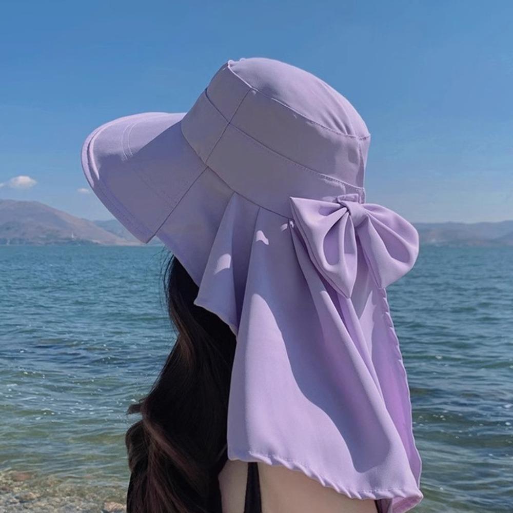 With Shawl Sunshade Bucket Hat with Ponytail Hole Aiti UV Fishman Hat New Design Bow Sun Hat  Beach