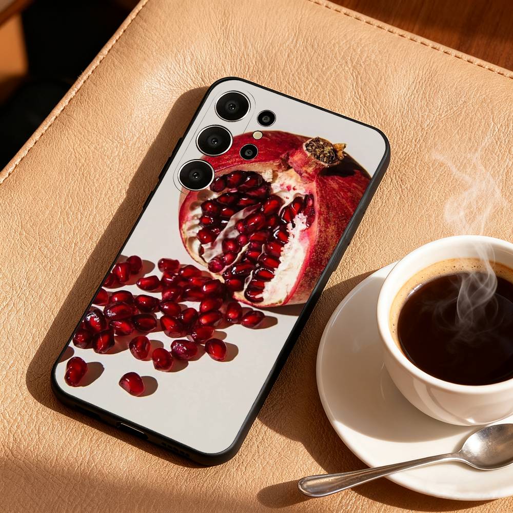 Red C-Cherry Pomegranate Raspberry Phone Case For Samsung S26,S25,S24,S21,S22,S23,S30,Ultra,S20,FE,Lite,10,9,Black Cover