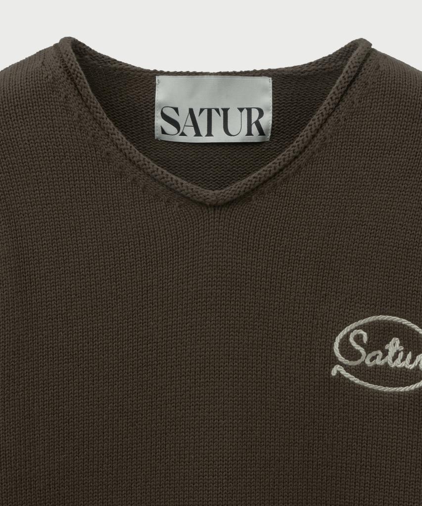 Seteo Rope Logo Embroidered V-Neck Knit Brown