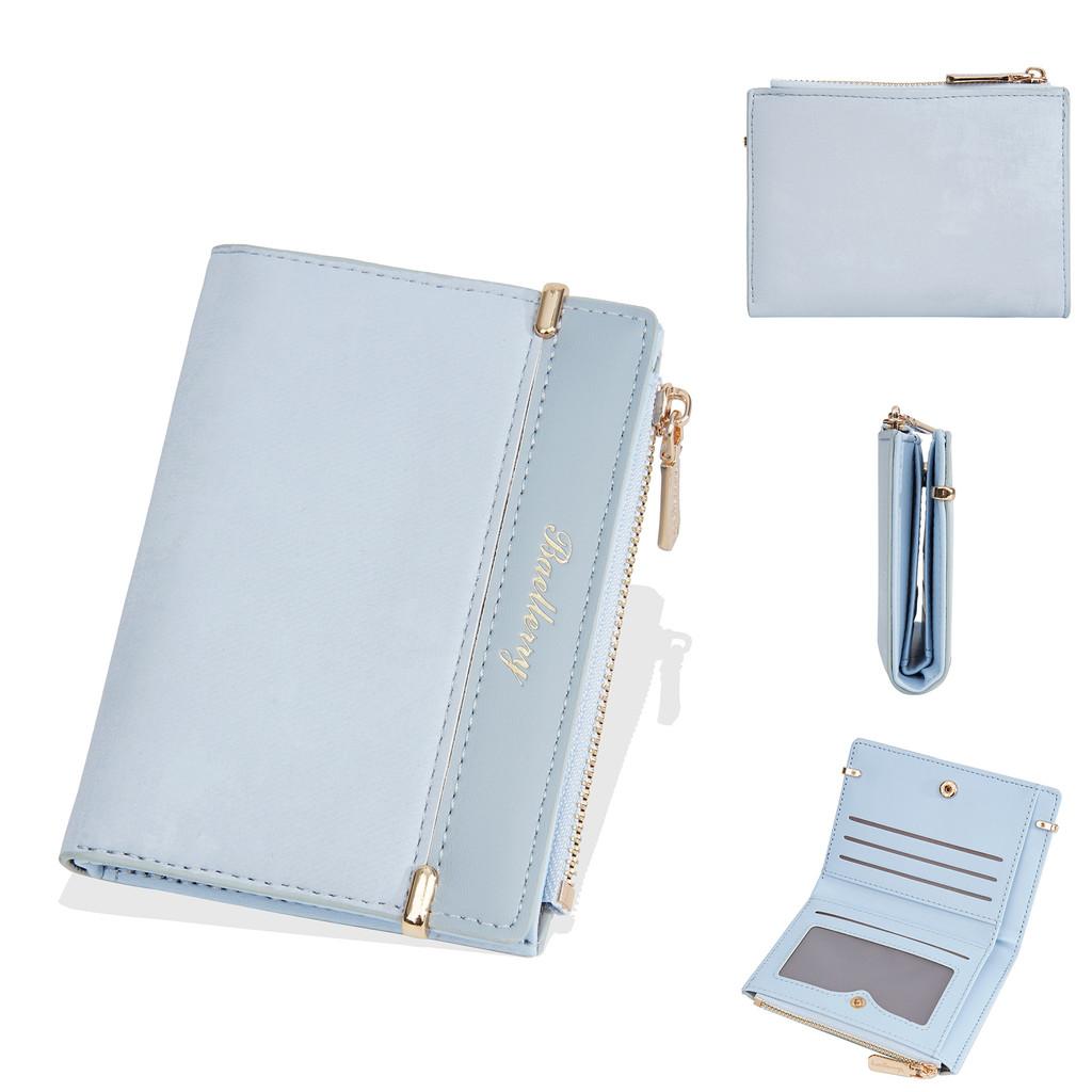 Ladies Wallet Card Wallet With Solid Color Letter Printed And Two Fold Design Pu Material For Daily Use
