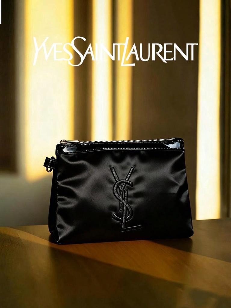 YSL Women's Makeup Bag, Women's Logo Cosmetic Storage Bag - Black Everyday Essential Organizer Bag