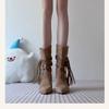 Fashion Retro Tassel Mid-Tube Knight Boots 2025 Autumn New Block Heel Skinny Women's Boots