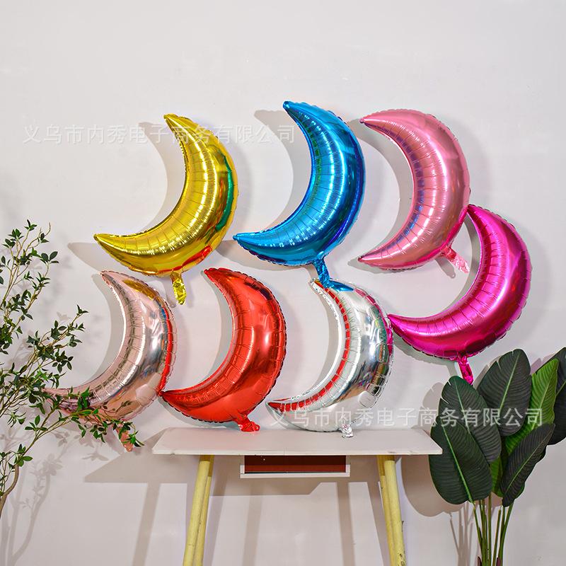 28-Inch Moon Balloon Modeling Birthday Party Arrangement Decorative Atmosphere Balloon Skinny Silver Moon Aluminum Film Balloon
