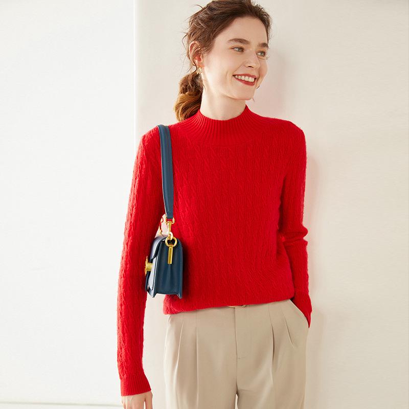 2024 Autumn/Winter Women's Jacquard Cashmere Knit Half-High Neck Sweater