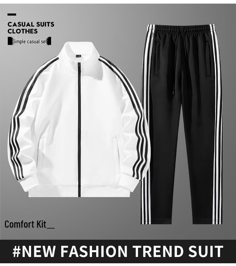 Unisex S-6X Three Stripe Casual Sportswear: Loose Jacket & Long Pants Two-Piece Set