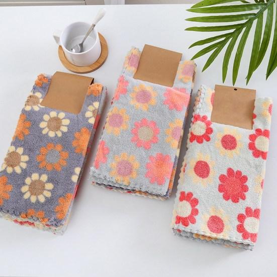 4Pcs Hand Towel No Shedding Coral Fleece Super Absorbent Sun Pattern Cleaning Cloth Daily Use