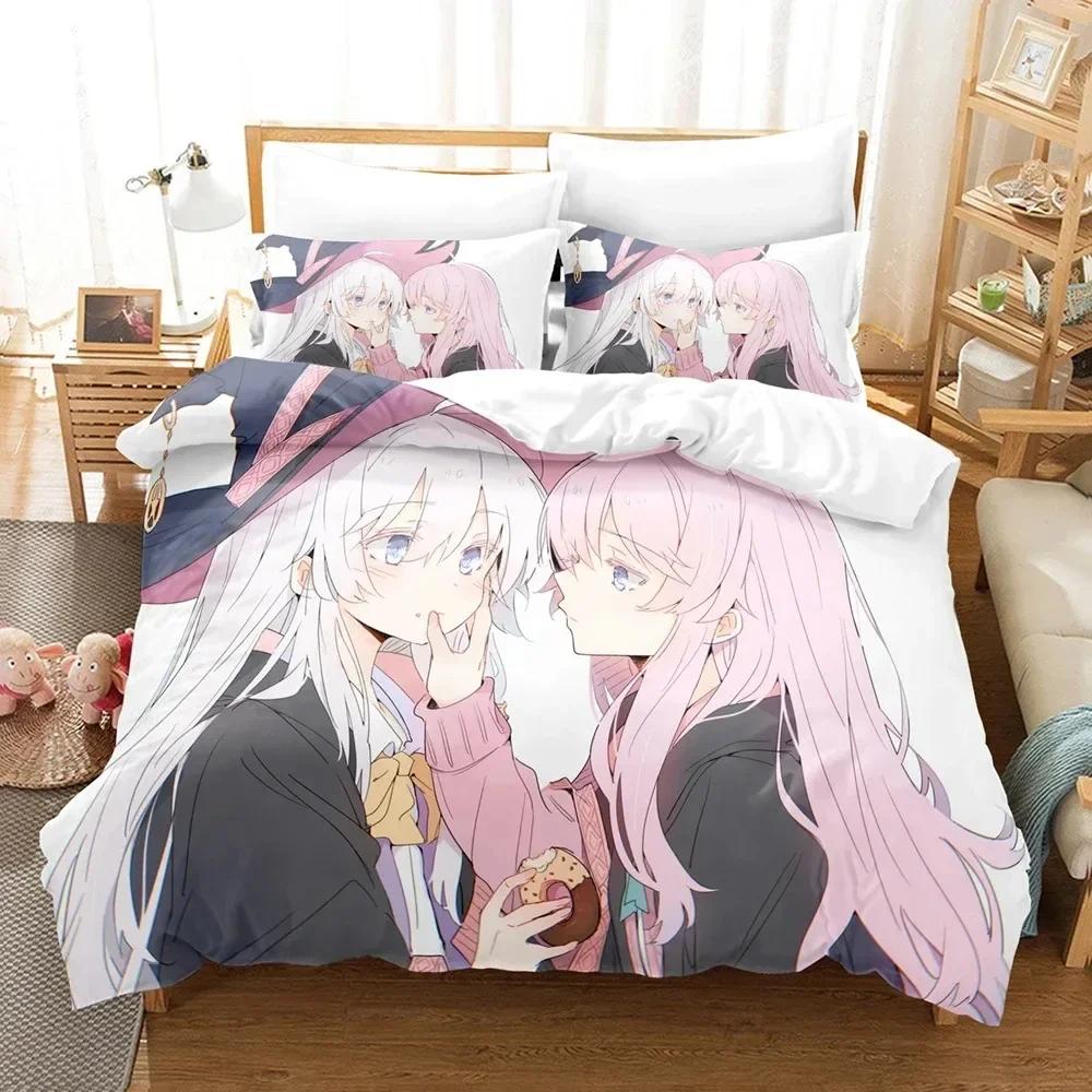 3D Wplusering Witch Anime The Journey of Elaina Beding Set Printed With Pilowcase Bed Soft Duvet Cover Soft Single Double Quen King