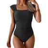 Womens Wide Strap Ruffle Detail One Piece Swimsuit Multi Color Print Bathing Suit