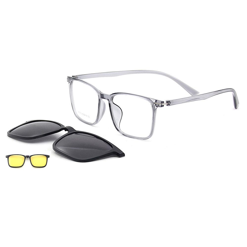 3-in-1 Square Ultralight TR90 Men's Polarized Clip-On Sunglasses & Night Vision Lightweight Durable Glasses Frames for Driving