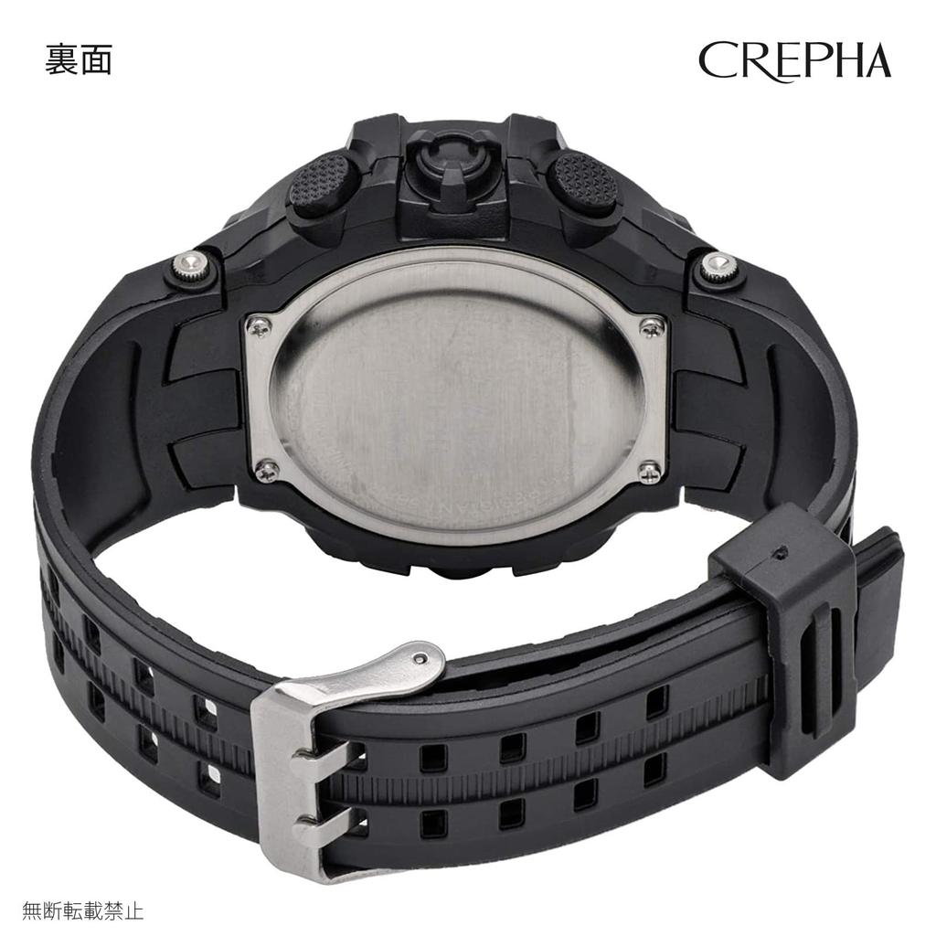CREPHA Digital Urethane Men's Wristwatch, Waterproof, Stopwatch, Strap, Black, TE-D281-BK