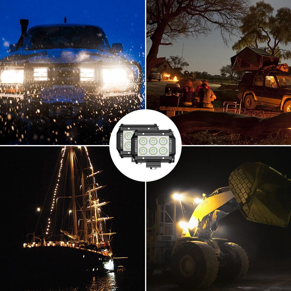 LED Pods Light Bar,EBTOOLS 2PCS 4  18W Flood Off Road Light with 15A Fuse 40A Relay Wiring Harn