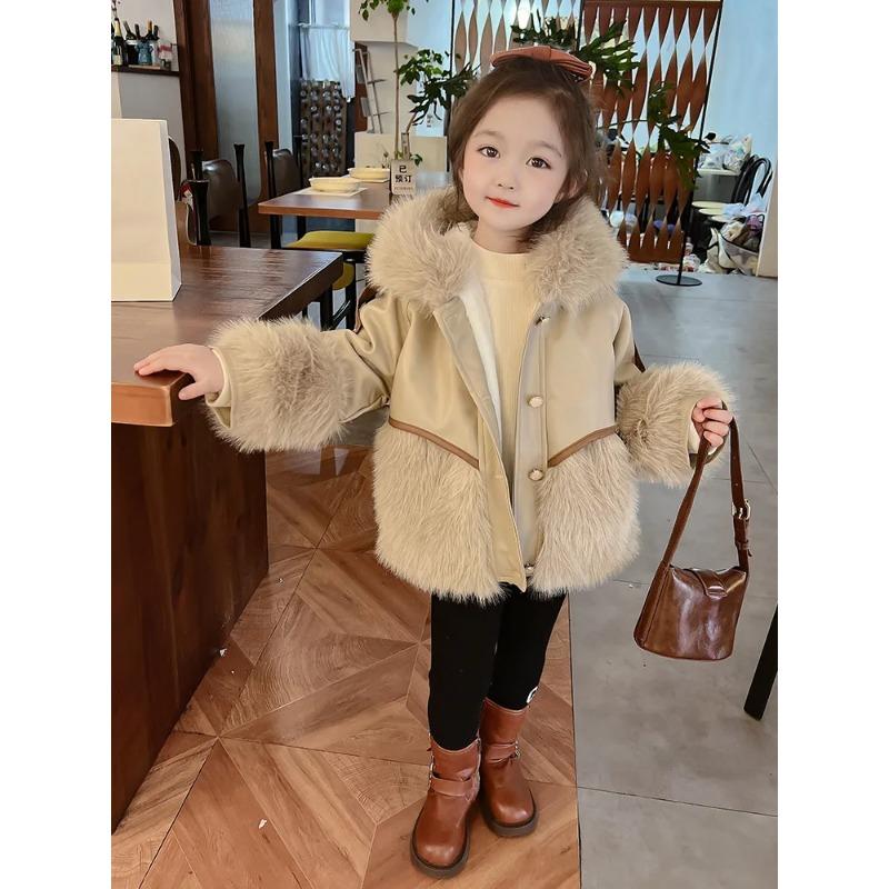 Girls' Autumn Winter Clothes Coat Baby Winter Fashionable Fleece-Lined Coat Little Girl Fur