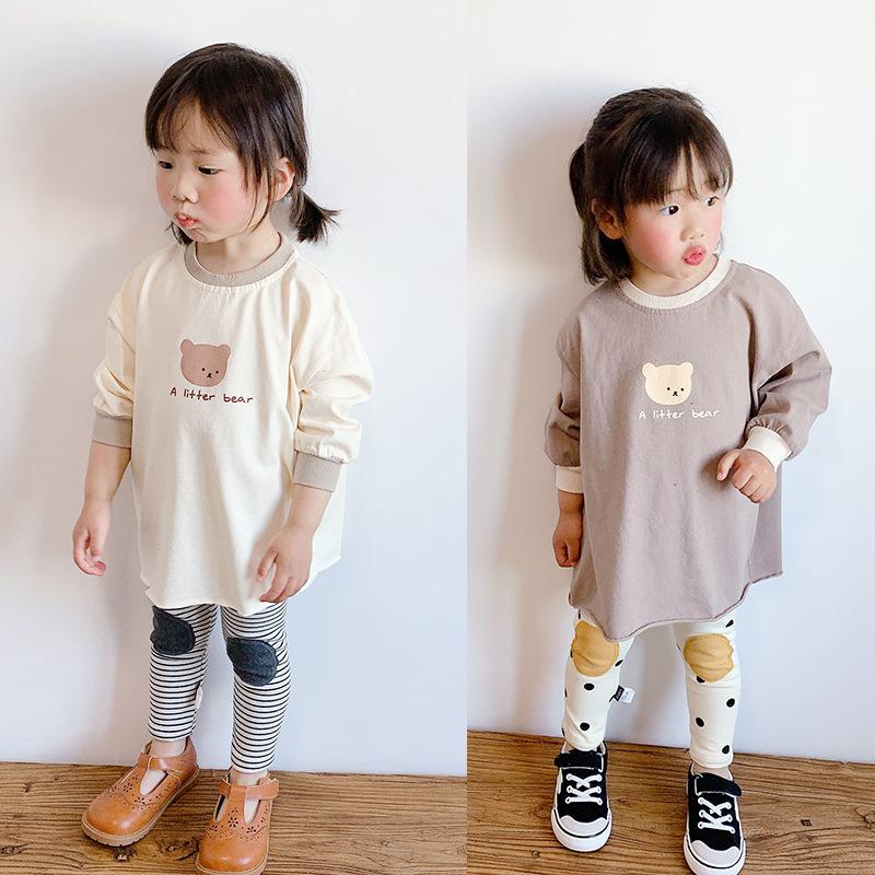 Girls Kids Cartoon Long Sleeve Mid Length Korean Style Casual Bottoming T Shirt