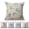 Ocean Animal Sea Turtle Lobster Crab Pattern Cushion Cover Ocean Life Conch Shell Sofa Decorative Cotton Linen Throw Pillow Case