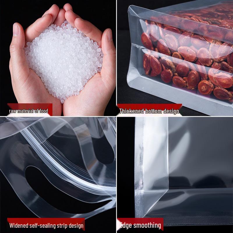 Frosted Transparent Self-Sealing Snack Bag with Handle for Dried Fruit and Tea Storage