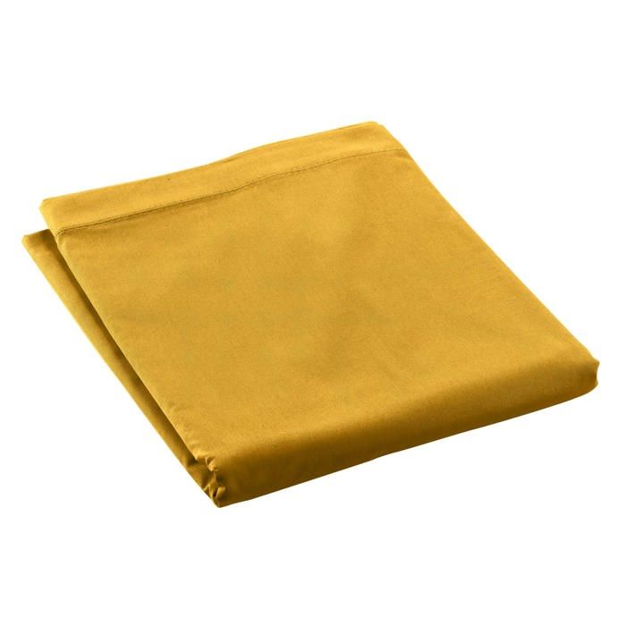 Drap plat en percale de coton 180 x 290 cm curry