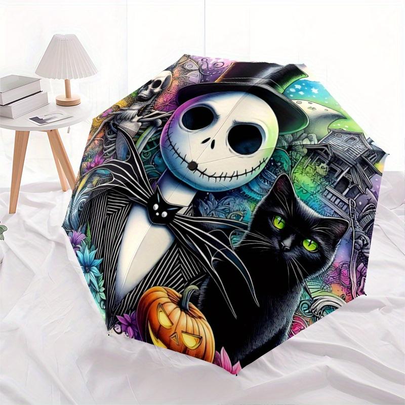 1pc Halloween Nightmare Before Christmas Ideas Automatic Opening and Closing Umbrella, Lightweight 3-Fold, With Cute Cartoon Characters, Sui