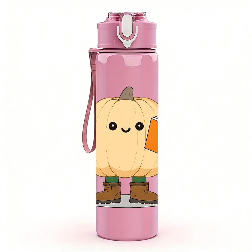 1PC Book Holding Pumpkin Cartoon 750ml Color Plastic Sports Water Bottle Leakproof Flip Straw Lid Suitable for Sports Office Home Use