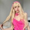 Long Blonde Wavy Synthetic Wigs with Bangs Lolita Cosplay Blonde Halloween Natural Wave Hair Wigs for White Women Heat Resistant