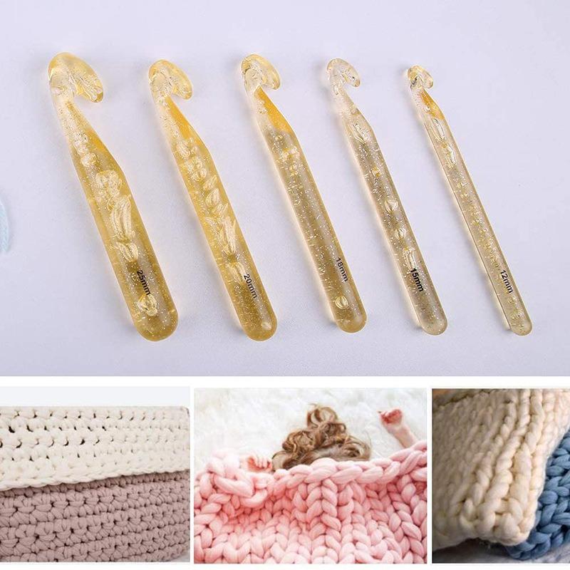 Large Transparent Yellow Crystal Crochet Hooks Weave Sewing Tools Embroidery Needles Big DIY Knitting Needles 12/15/18/20/25mm