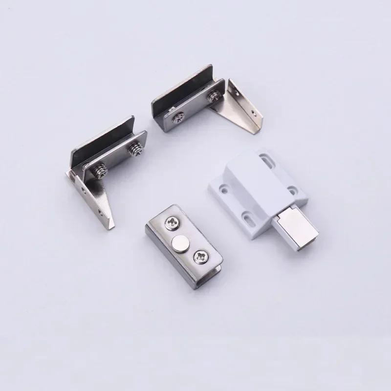 Stainless Steel Glass Door Hinge Glass Clamp Double Head Magnetic Catch Display Cabinet Hinge For 5-8mm Glass Furniture Hardware