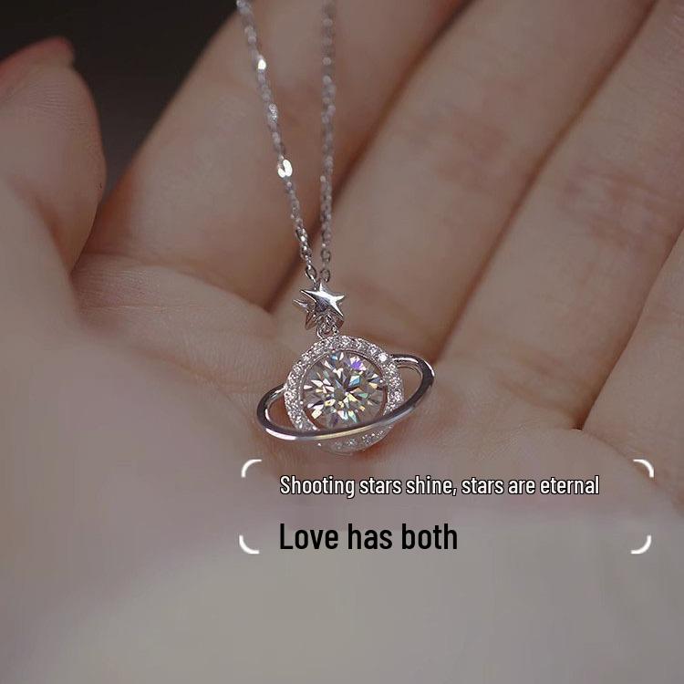 Women's Planet Necklace: Elegant, High-End, Delicate Clavicle Chain, Fashionable, Versatile Jewelry Accessory.