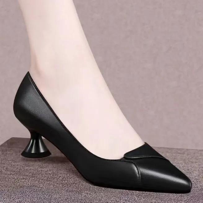 Zapatos De Mujer Women Classic Pointed Toe Black Patent Leather Spring Slip On Shoes for Sexy Party Office Ab664