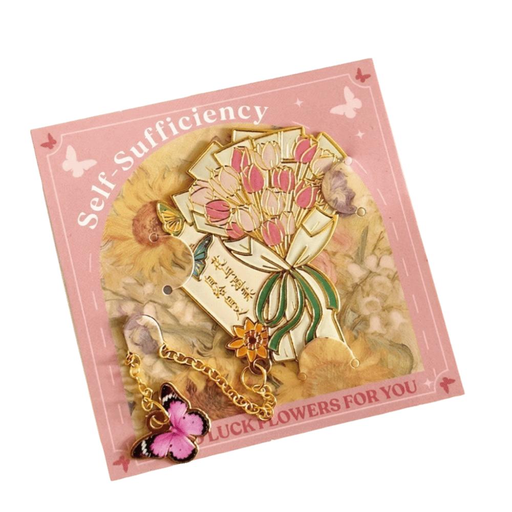 Hollow Cutout Metal Bookmark With Butterfly Charm Butterfly Bookmark Flower Bouquet Bookmark Style-3