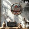 Country Style Welcome Sign Metal Plaque Dog Paw Prints Round Wall Art For Home Bar Kitchen Decor 8x8 Inch