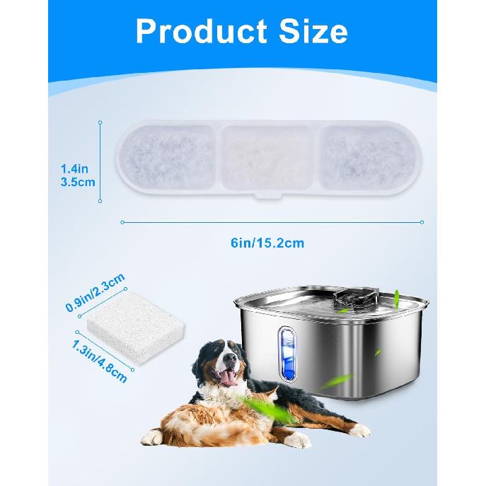 8+8 Pack Dog Water Fountain Replacement Filters Compatible with MAILOFY Dogs Water Bowl Dispenser WF530 9L/2.4GaL, Large Dog Fountain Bowl Filter for