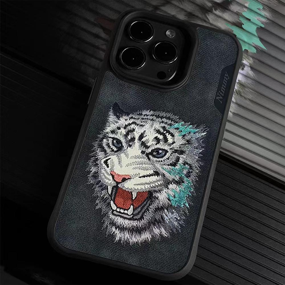 3D Embroidered Cute Wolf Tiger eagle lionr Leather Phone Case For iPhone 15 Pro Max Case Protective Cover For iPhone 15 Pro Case