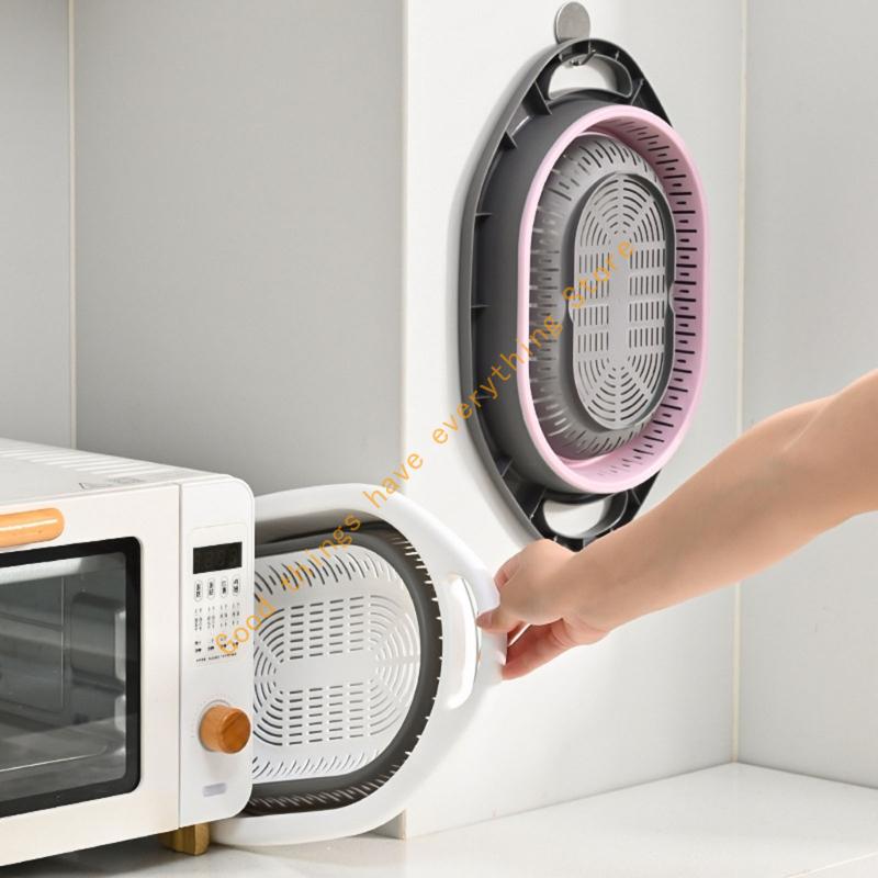 2PCs Foldable Vegetable Washing Basket Heat Resistant with Drain Holes For Fruits Pastas Efficient Storage Solution 55KF