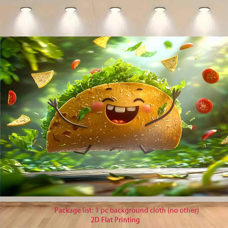 2D Jumping Taco Character Backdrop for Taco Tuesday & Food Festival Events 47.2x31.5inch/120*80cm