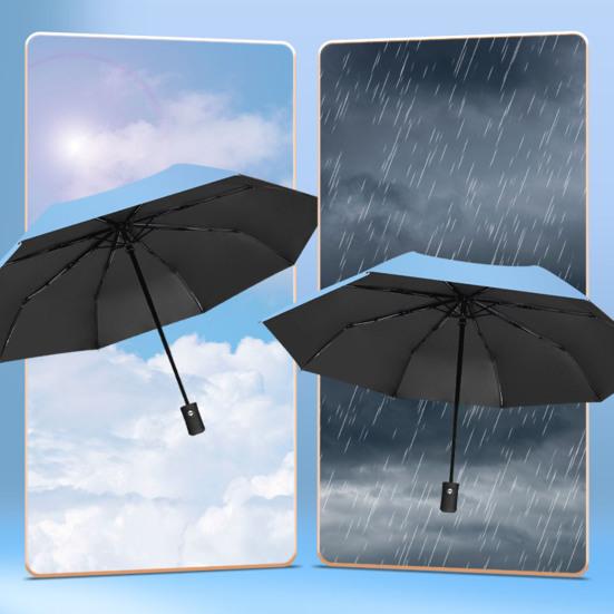 Guarda-chuva dobrável automático com cabo de mosquetão, Guarda-chuva de viagem com proteção UV contra chuva, Guarda-chuva portátil à prova de vento e chuva para mulheres e homens