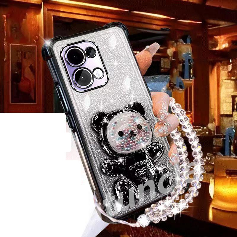 Glitter Bear Bracket Holder Bracelet Case For Huawei Honor X8C X8B X8A X7C X7B X7A X9A X9B X9C X6A X6B Lanyard Shockproof Cover