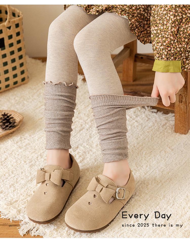 Children's Golden Brown Two-Piece Scrunched Socks & Warm Leggings Set for Autumn/Winter