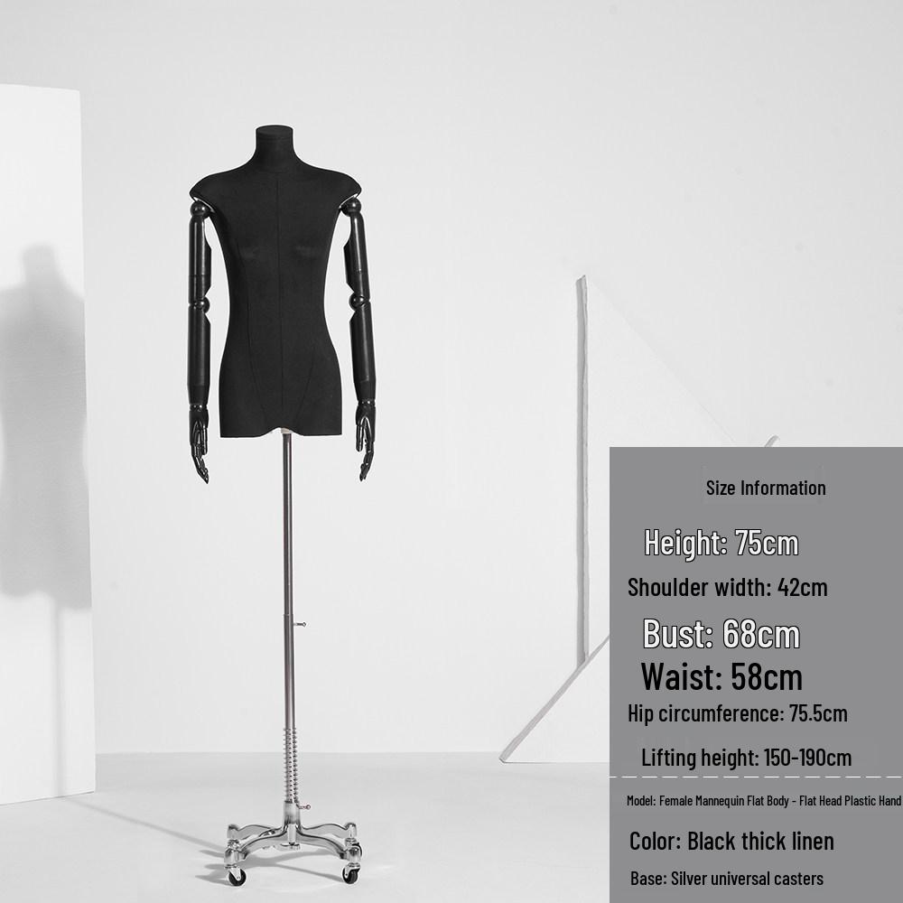 Korean Style Women's Clothing Flat Chest Mannequin Display Stand - Black Full Body