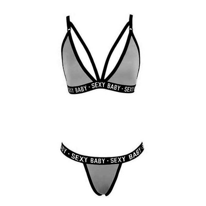 Vogue Women Ladies Letter Push Up Sleepwear Underwear G-String Thong Bra Lingerie Bandage Set Bikini Corset Sexy Sport