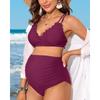 CHARMLEAKS Maternity Swimsuit Women Two Piece High Waist Bikini Scallop Trim Bathing Suit Pregnancy Swimwear