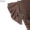 ZANZEA Women Casual Round Neck Ruffles Short Sleeve Loose Pleated Long Dress